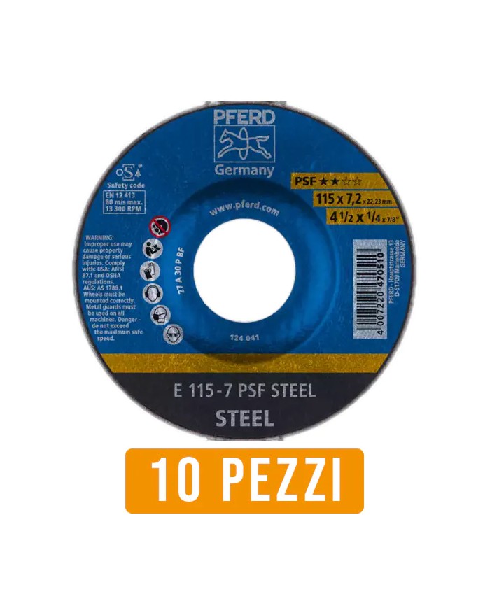 Disco da Sbavo PFERD 470510 Ø 115 X 7,2 per Ferro - 10 Pz Disco da Sbavo PFERD 470510 Ø 115 X 7,2 per Ferro - 10 Pz
