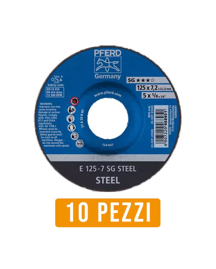 Disco da Sbavo PFERD 468951 Ø 125 X 7,2 per Ferro - 10 Pz Disco da Sbavo PFERD 468951 Ø 125 X 7,2 per Ferro - 10 Pz
