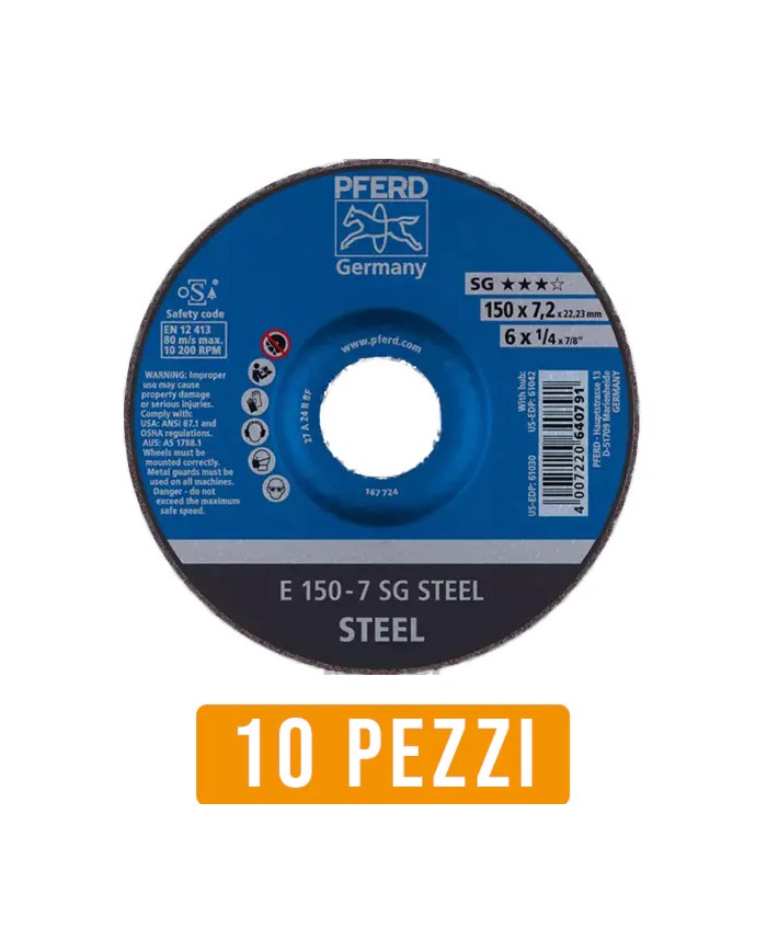 Disco da Sbavo PFERD 640791 Ø 150 X 7,2 per Ferro - 10 Pz Disco da Sbavo PFERD 640791 Ø 150 X 7,2 per Ferro - 10 Pz