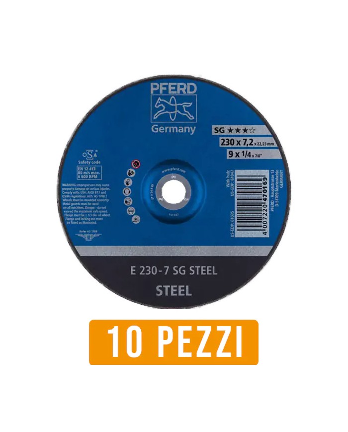 Disco da Sbavo PFERD 470169 Ø 230 X 7,2 per Ferro - 10 Pz Disco da Sbavo PFERD 470169 Ø 230 X 7,2 per Ferro - 10 Pz