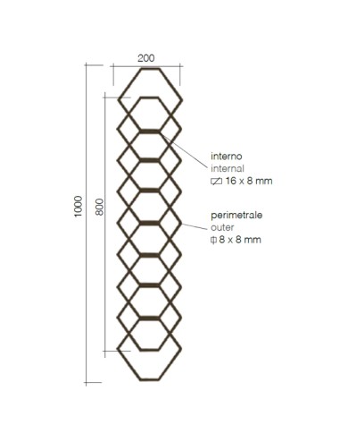 Gonzato Design GD299/3 Ferro Battuto Pannello con esagoni in quadro 8 e piatto16X8 H. 1000mm L. 200mm Arteferro Gonzato Design GD299/3 Ferro Battuto Pannello con esagoni in quadro 8 e piatto16X8 H. 1000mm L. 200mm Arteferro