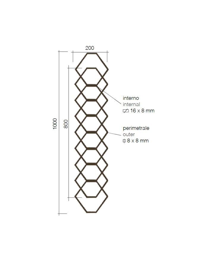 Gonzato Design GD299/3 Ferro Battuto Pannello con esagoni in quadro 8 e piatto16X8 H. 1000mm L. 200mm Arteferro Gonzato Design GD299/3 Ferro Battuto Pannello con esagoni in quadro 8 e piatto16X8 H. 1000mm L. 200mm Arteferro