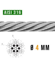 Cavo Acciaio INOX 4 mm AISI 316 7 X 7 - 8,9 Kn Cavo Acciaio INOX 4 mm AISI 316 7 X 7 - 8,9 Kn