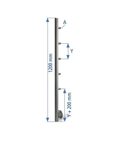 Montante Acciaio INOX per ringhiera, Laterale, TUBO Ø 42,4mm, SUPPORTI tondo 12 mm, H.1200 | AISI 304 Satinato Montante Acciaio INOX per ringhiera, Laterale, TUBO Ø 42,4mm, SUPPORTI tondo 12 mm, H.1200 | AISI 304 Satinato