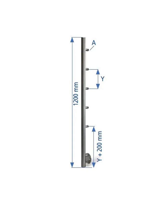 Montante Acciaio INOX per ringhiera, Laterale, TUBO Ø 42,4mm, SUPPORTI tondo 12 mm, H.1200 | AISI 304 Satinato Montante Acciaio INOX per ringhiera, Laterale, TUBO Ø 42,4mm, SUPPORTI tondo 12 mm, H.1200 | AISI 304 Satinato