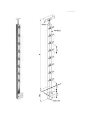 Montante Acciaio INOX, Scatolato 40x40x2, Laterale, 5 Supporti per Quadro 12 mm, Sella Piana, H.1100 | AISI 304 Satinato Montante Acciaio INOX, Scatolato 40x40x2, Laterale, 5 Supporti per Quadro 12 mm, Sella Piana, H.1100 | AISI 304 Satinato