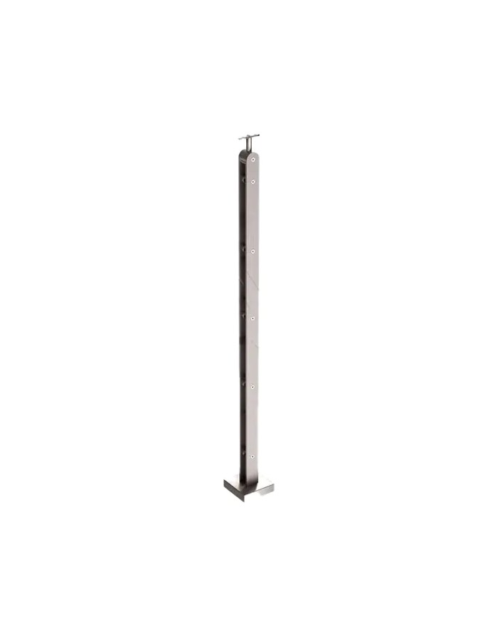 Montante Acciaio INOX, Doppio Piatto, Pavimento, 5 Supporti per Tondo 12 mm H.1100 | AISI 304 Satinato Montante Acciaio INOX, Doppio Piatto, Pavimento, 5 Supporti per Tondo 12 mm H.1100 | AISI 304 Satinato