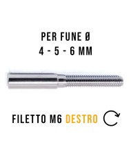 Terminale Cavo Acciaio Inox Ø 4-5-6 mm a Pressione, Filettato maschio M6 DESTRO | AISI 316