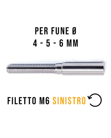 Terminale Cavo Acciaio Inox Ø 4-5-6 mm a Pressione, Filettato maschio M6 SINISTRO | AISI 316 Terminale Cavo Acciaio Inox Ø 4-5-6 mm a Pressione, Filettato maschio M6 SINISTRO | AISI 316