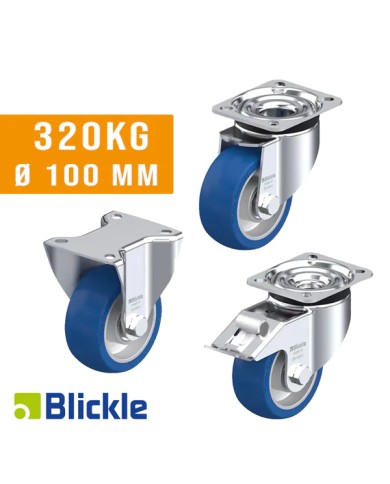Ruote per Carrelli PORTATA 320KG Ø 100X40 Poliuretano Blickle Besthane® Soft, Corpo alluminio Ruote per Carrelli PORTATA 320KG Ø 100X40 Poliuretano Blickle Besthane® Soft, Corpo alluminio