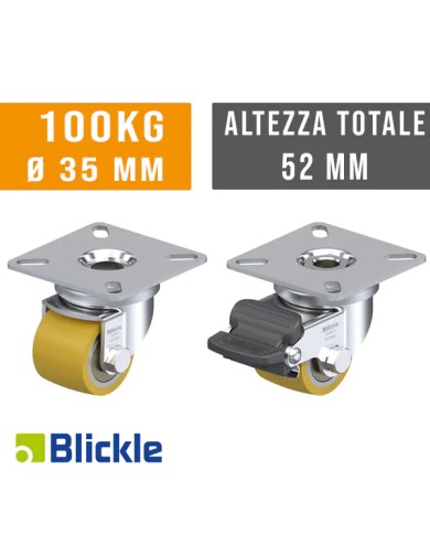 Ruote per Carrelli PORTATA 100KG Ø  35X27 Poliuretano Blickle Extrathane® Ruote per Carrelli PORTATA 100KG Ø  35X27 Poliuretano Blickle Extrathane®