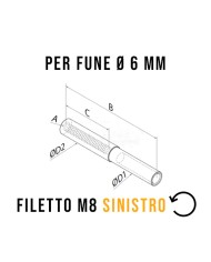 Terminale a pressione per Cavo Acciaio INOX Ø 6mm Filettato Femmina M.8 Sinistro | AISI 316 Terminale a pressione per Cavo Acciaio INOX Ø 6mm Filettato Femmina M.8 Sinistro | AISI 316