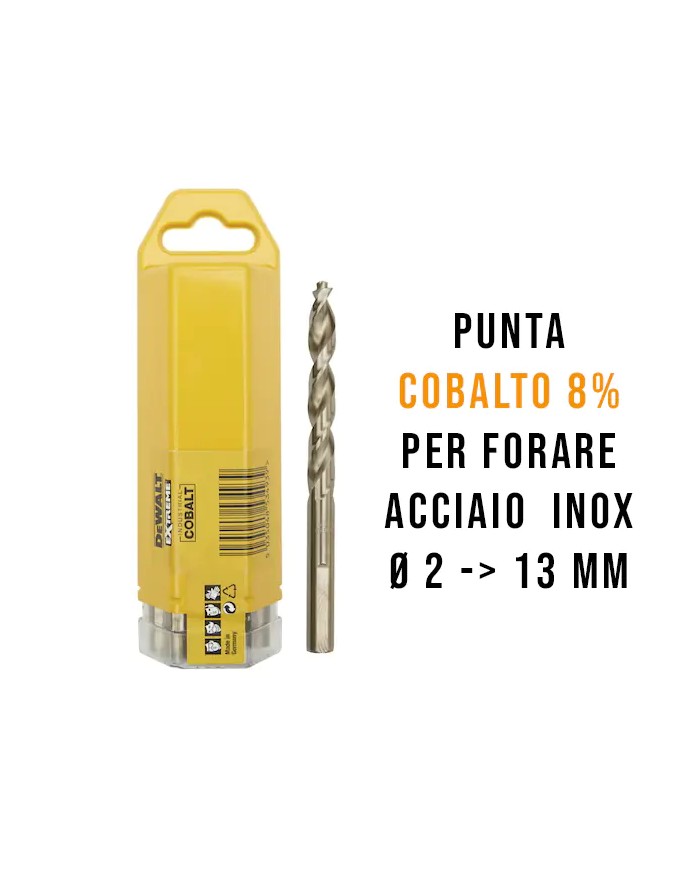 Punta COBALTO 8% DeWALT per forare acciaio inox, HSS-Co Punta COBALTO 8% DeWALT per forare acciaio inox, HSS-Co