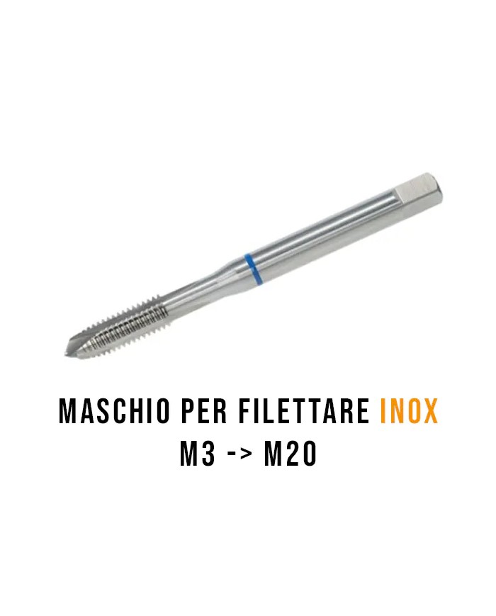 Maschi per filettare l'acciaio inox, anellati blu, passo metrico grosso (standard) Maschi per filettare l'acciaio inox, anellati blu, passo metrico grosso (standard)