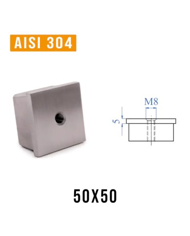 Tappo Acciaio INOX con Filetto M8 per TUBO quadro | AISI 304 Satinato Tappo Acciaio INOX con Filetto M8 per TUBO quadro | AISI 304 Satinato