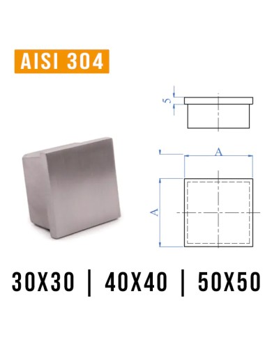 Tappo in Acciaio INOX per tubo quadro  | AISI 304 Satinato Tappo in Acciaio INOX per tubo quadro  | AISI 304 Satinato