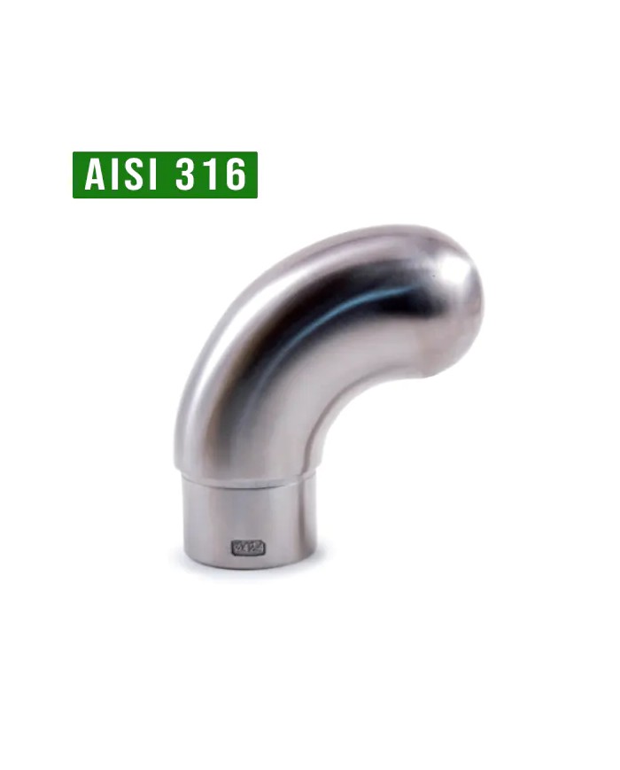 Tappo Acciaio INOX per TUBO, con curva, bombato | AISI 316 Satinato