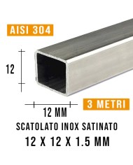Tubolare Inox Satinato QUADRO 12x12 x1.5 mm, 3MT | AISI 304 Imbustato Singolarmente Tubolare Inox Satinato QUADRO 12x12 x1.5 mm, 3MT | AISI 304 Imbustato Singolarmente
