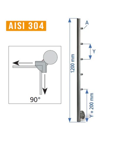 Montante Acciaio INOX per ringhiera, Laterale, Angolo ESTERNO, TUBO Ø 42,4mm, SUPPORTI tondo 12 mm, H.1200 | AISI 304 Satinato Montante Acciaio INOX per ringhiera, Laterale, Angolo ESTERNO, TUBO Ø 42,4mm, SUPPORTI tondo 12 mm, H.1200 | AISI 304 Satinato