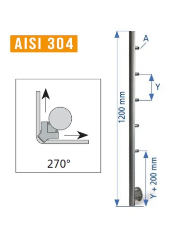 Montante Acciaio INOX per ringhiera, Laterale, Angolo INTERNO, TUBO Ø 42,4mm, SUPPORTI tondo 12 mm, H.1200 | AISI 304 Satinato Montante Acciaio INOX per ringhiera, Laterale, Angolo INTERNO, TUBO Ø 42,4mm, SUPPORTI tondo 12 mm, H.1200 | AISI 304 Satinato