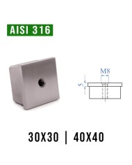 Tappo Acciaio INOX con Filetto M8 per TUBO quadro | AISI 316 Satinato