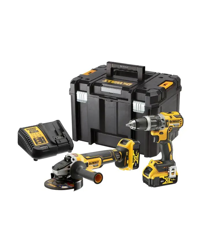 DeWALT DCK2080P2T-QW | Trapano Avvitatore DCD796 + Smerigliatrice a Batteria DCG405 18V XR, 2 Batterie 5Ah, Valigetta TSTAK DeWALT DCK2080P2T-QW | Trapano Avvitatore DCD796 + Smerigliatrice a Batteria DCG405 18V XR, 2 Batterie 5Ah, Valigetta TSTAK