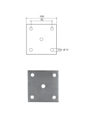 Piastra Ferro Quadrata con 5 fori Ø 11 mm Piastra Ferro Quadrata con 5 fori Ø 11 mm