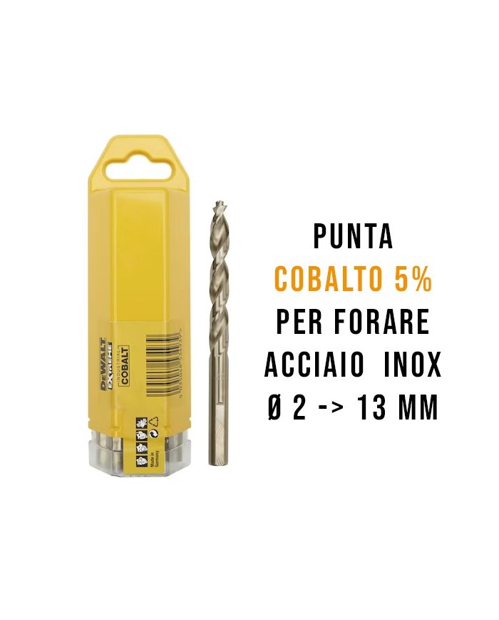 Punta COBALTO 5% DeWALT per forare acciaio inox, HSS-Co