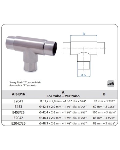 T in Acciaio INOX | AISI 316 Satinato