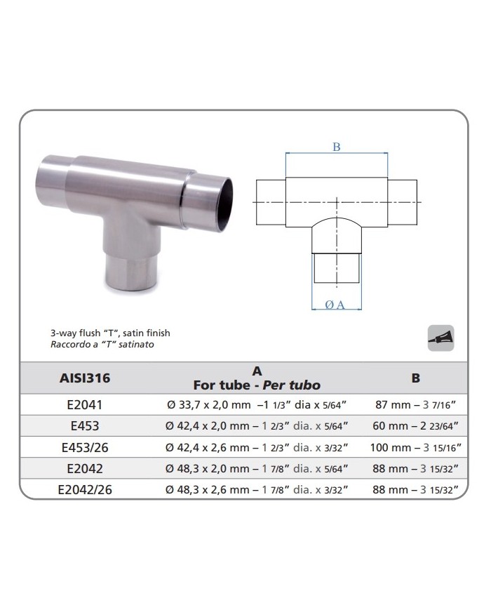 T in Acciaio INOX | AISI 316 Satinato