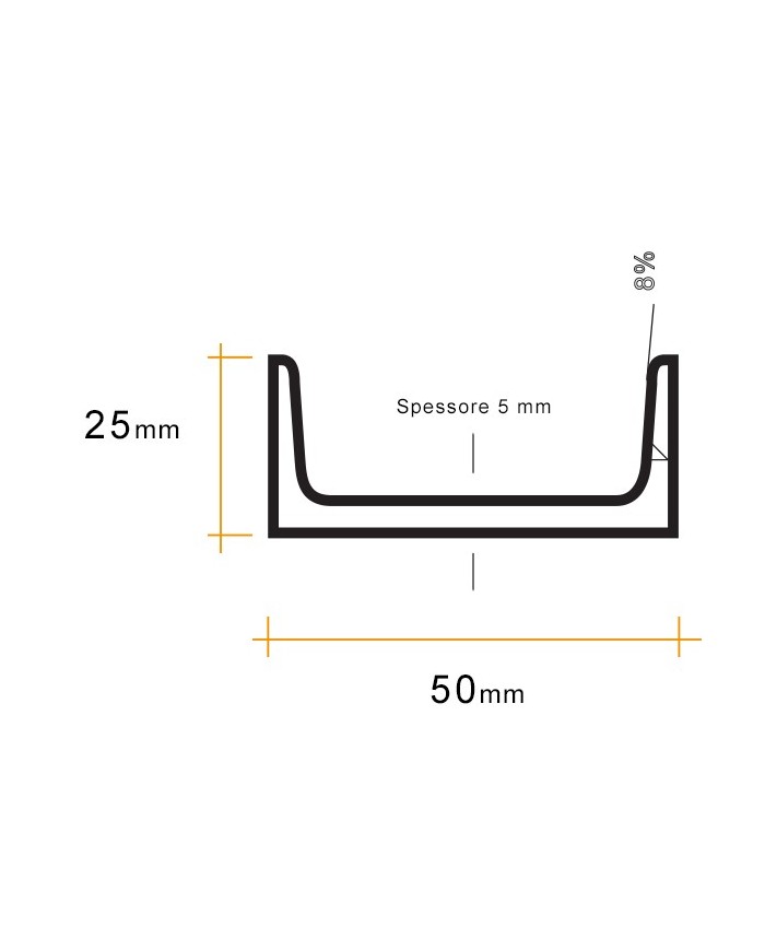 Profilo U Ferro 50x25 mm spessore 5mm | serie speciale [ 2 - 3 mt ]
