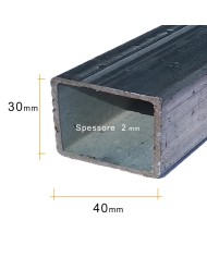 Tubolare FERRO 40x30x2 mm ZINCATO [ 2 - 3 mt ]