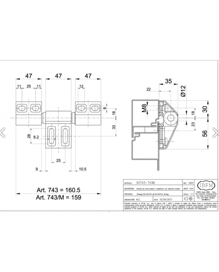 Cerniera da Applicare Regolabile IBFM 743 | 3 Ali, 160kg