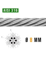 Cavo Acciaio INOX 8 mm AISI 316 7 X 7 - 35 Kn | Bobina 100 mt Cavo Acciaio INOX 8 mm AISI 316 7 X 7 - 35 Kn | Bobina 100 mt