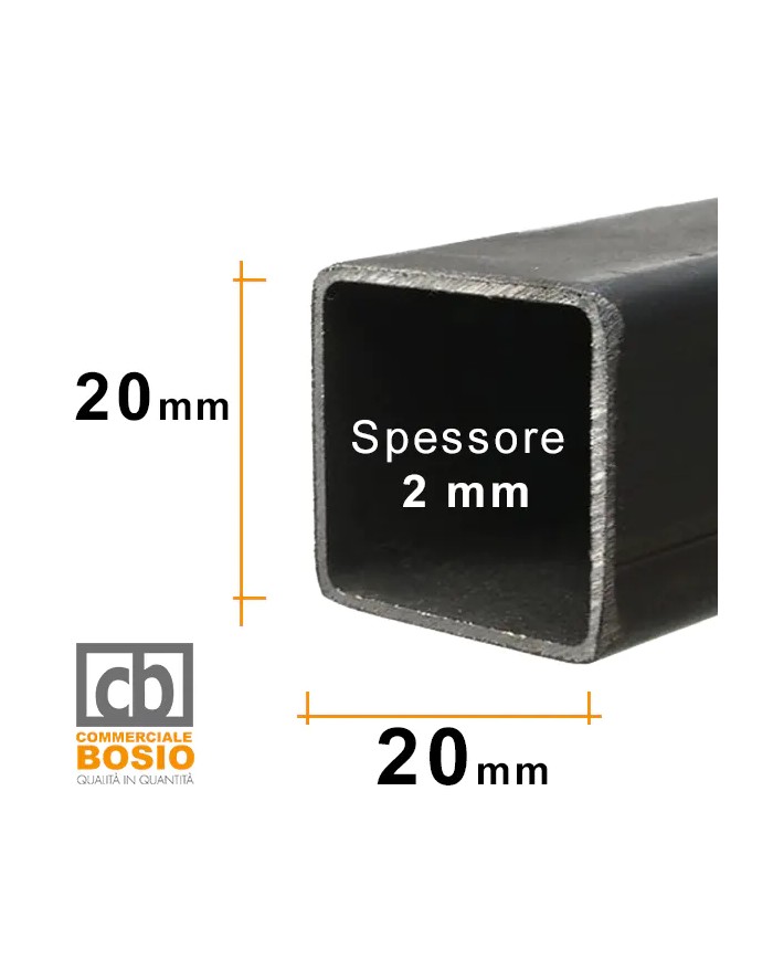Tubolare FERRO 20x20x2 mm | Barre da 2 e 3 MT