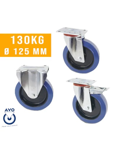 Ruote per Carrelli Portata 130 Kg Ø 125 mm Gomma + Plastica, Staffa Zincata, 68 Shore. Ruote per Carrelli Portata 130 Kg Ø 125 mm Gomma + Plastica, Staffa Zincata, 68 Shore.