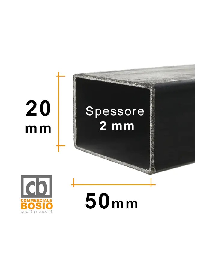 Tubolare FERRO 50x20x2 mm | Barre da 2 e 3 MT