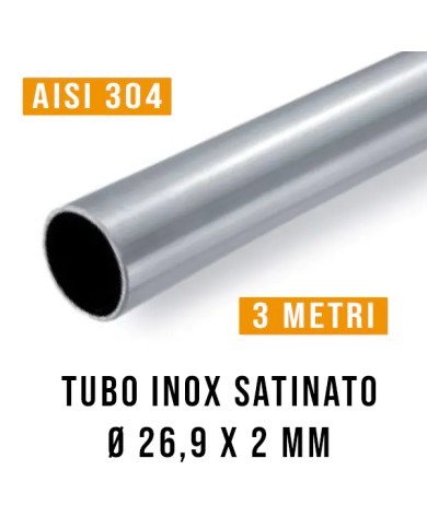 Tubo Inox Satinato AISI 304  Ø 26,9 x 2 - 3 Mt - Imbustato Singolarmente Tubo Inox Satinato AISI 304  Ø 26,9 x 2 - 3 Mt - Imbustato Singolarmente
