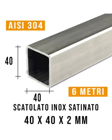 Tubolare Inox Satinato QUADRO 40x40 x2 mm, 6MT | AISI 304 Imbustato Singolarmente Tubolare Inox Satinato QUADRO 40x40 x2 mm, 6MT | AISI 304 Imbustato Singolarmente