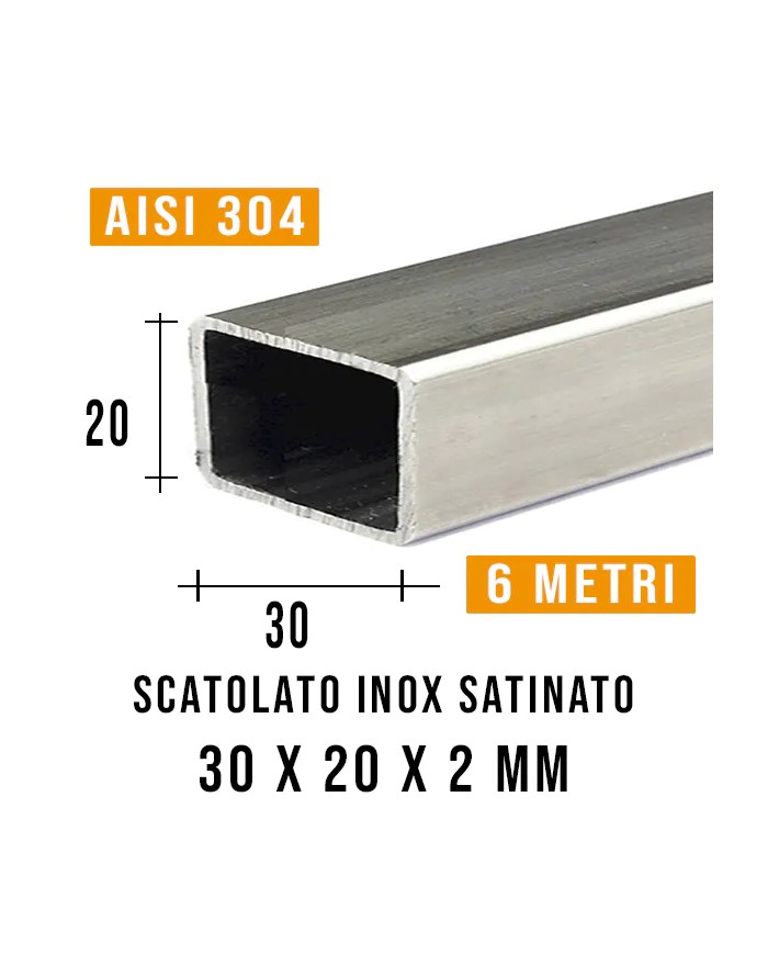 Tubolare Inox Satinato RETTANGOLO 30x20 x2 mm, 6MT | AISI 304 Imbustato Singolarmente Tubolare Inox Satinato RETTANGOLO 30x20 x2 mm, 6MT | AISI 304 Imbustato Singolarmente