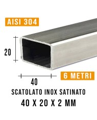 Tubolare Inox Satinato RETTANGOLO 40x20 x2 mm, 6MT | AISI 304 Imbustato Singolarmente Tubolare Inox Satinato RETTANGOLO 40x20 x2 mm, 6MT | AISI 304 Imbustato Singolarmente